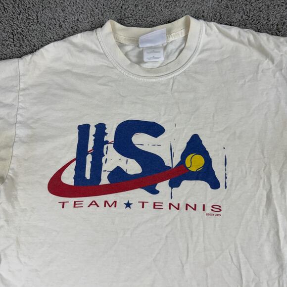 Vintage USTA USA Team Tennis Shirt Mens Medium White Staff Graphic 2000s - Picture 3 of 13